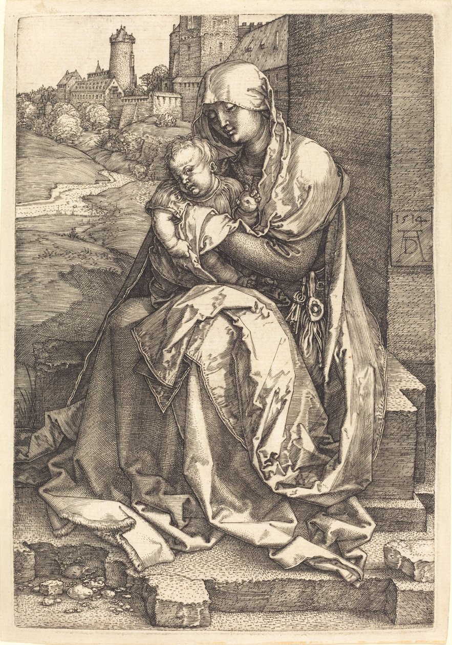De Maagd en het Kind Zittend bij de Muur door Albrecht Dürer
