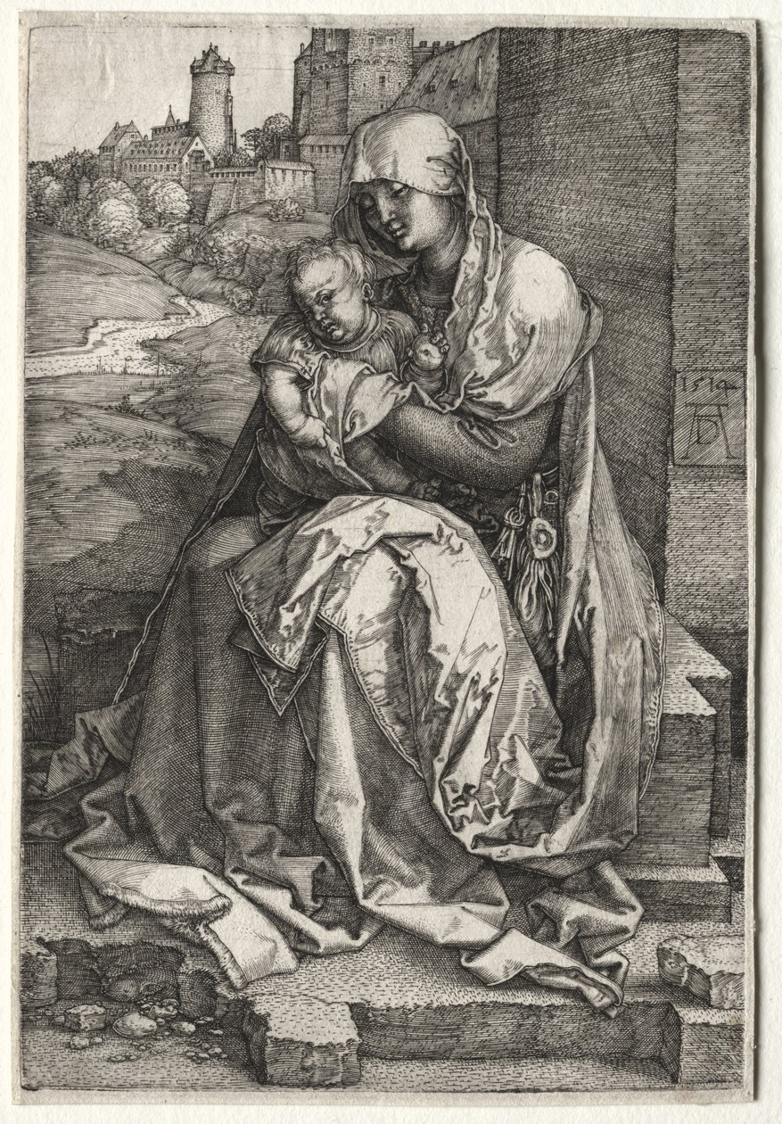 De Maagd en het Kind Zittend bij de Muur door Albrecht Dürer