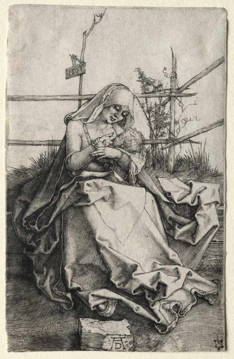 De maagd en het kind op een grasbank door Albrecht Dürer