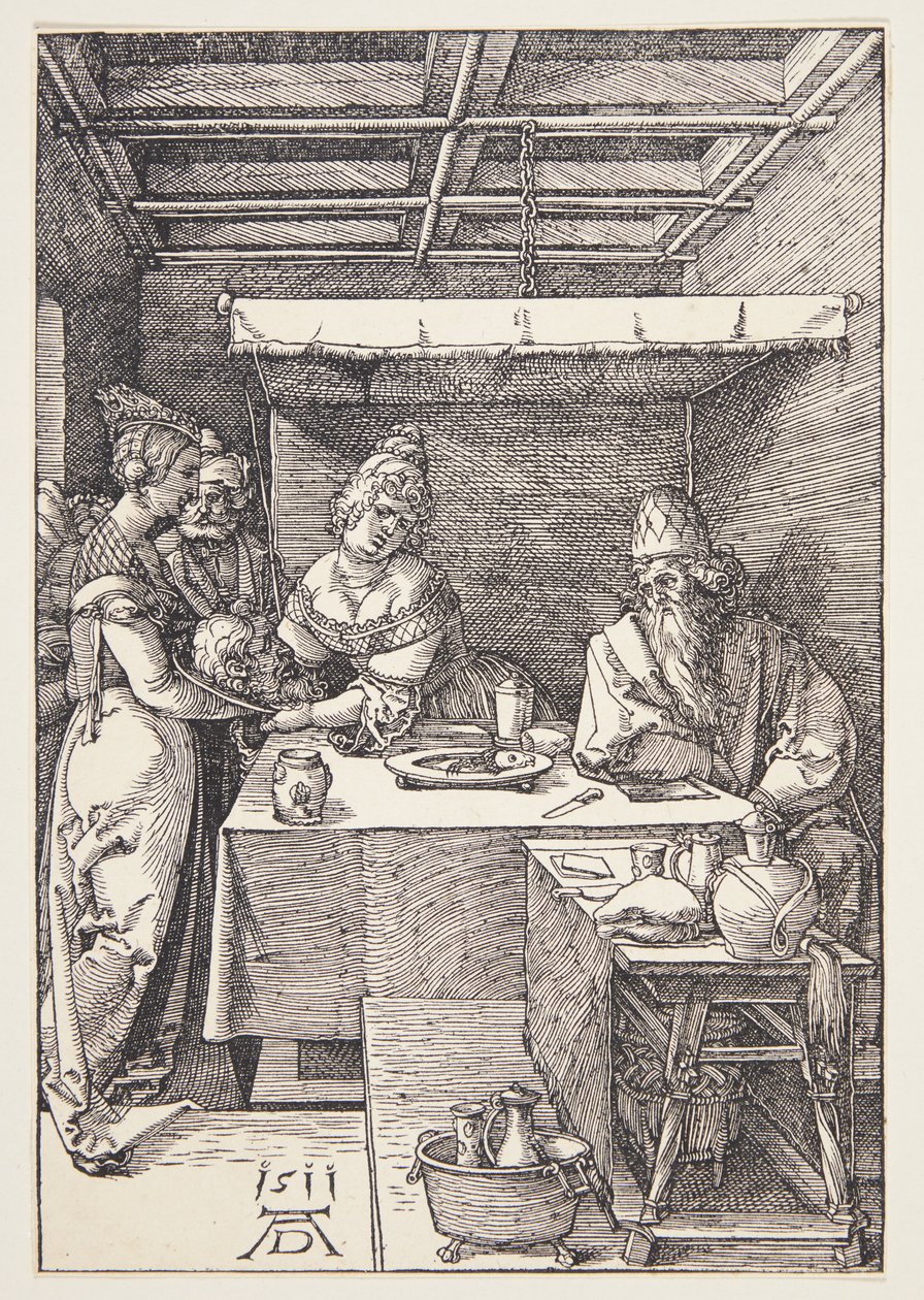Het hoofd van Johannes de Doper wordt naar Herodias gebracht door Albrecht Dürer