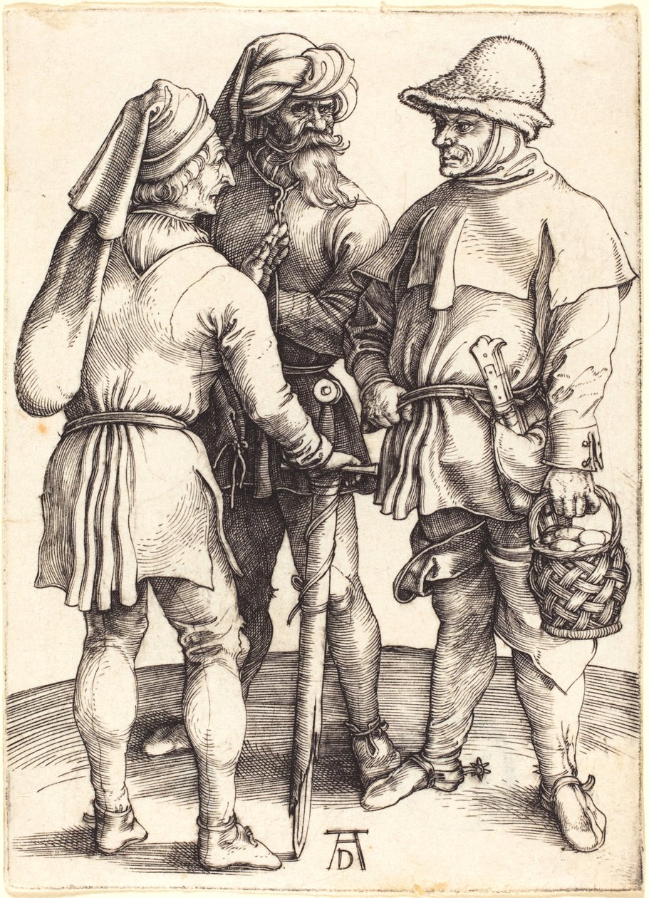 Drie boeren in gesprek door Albrecht Dürer