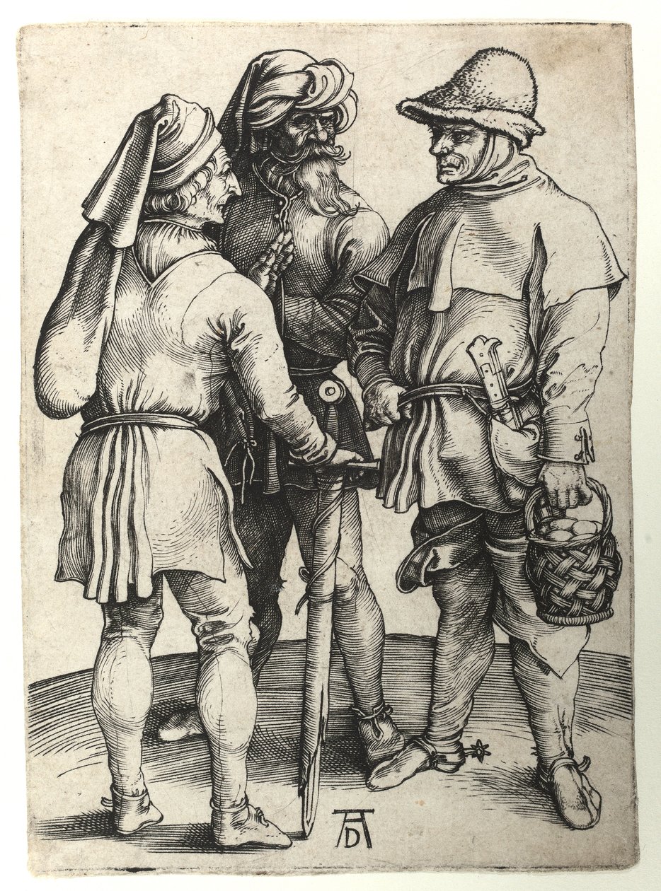 Drie dorpelingen in gesprek, ca. 1497 door Albrecht Dürer