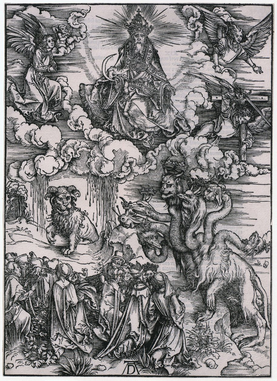 Dier met de lamshoorns, XI. Figuur, blad 13 van de serie „De Apocalyps“ door Albrecht Dürer