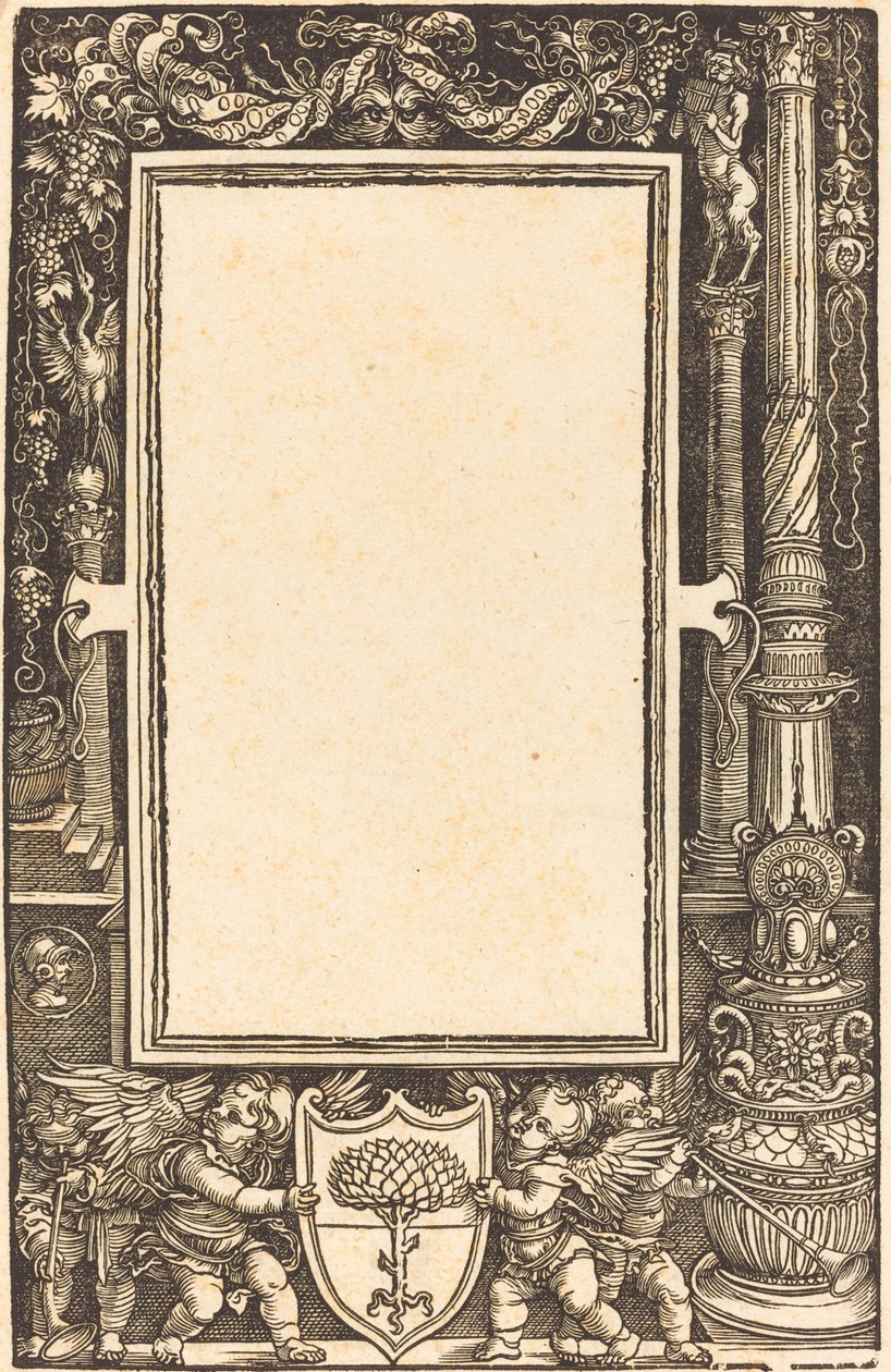Titelrand met Putti die de Pirckheimer-wapens vasthouden door Albrecht Dürer
