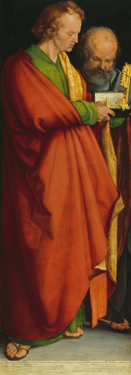 Vier Apostel: Heilige Johannes Ev. und Petrus door Albrecht Dürer