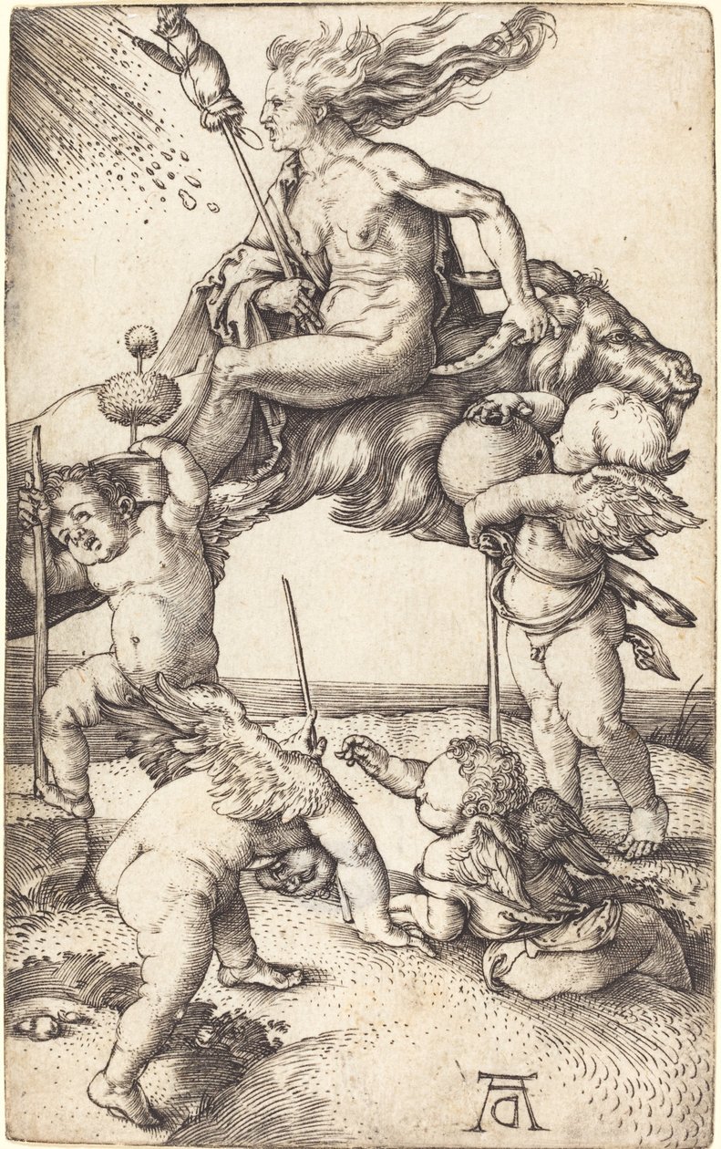 Heks die op een Geit rijdt door Albrecht Dürer