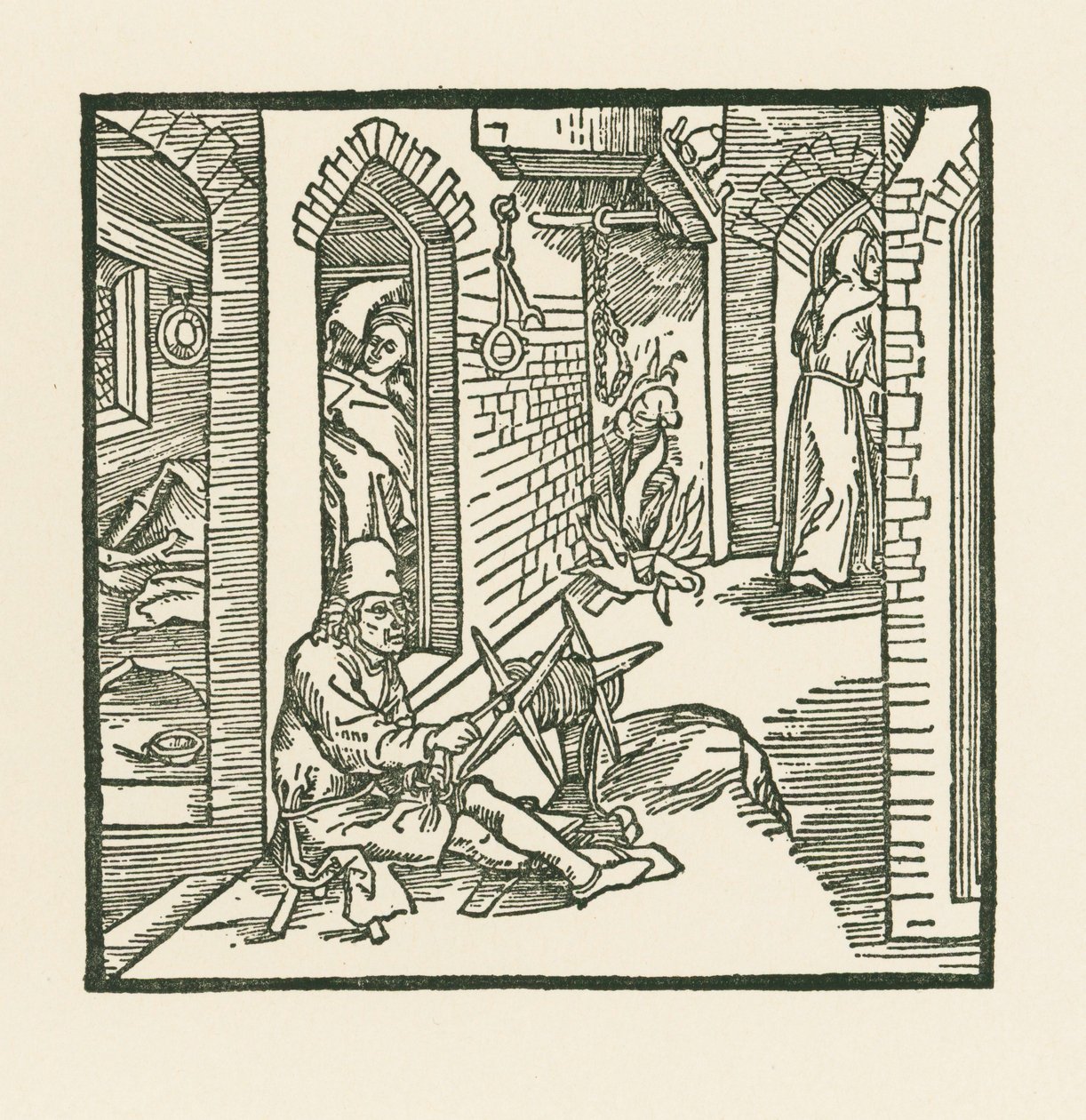 Een touwslager ziet een monnik de kamer van zijn ontrouwe vrouw verlaten door Albrecht Dürer or Duerer