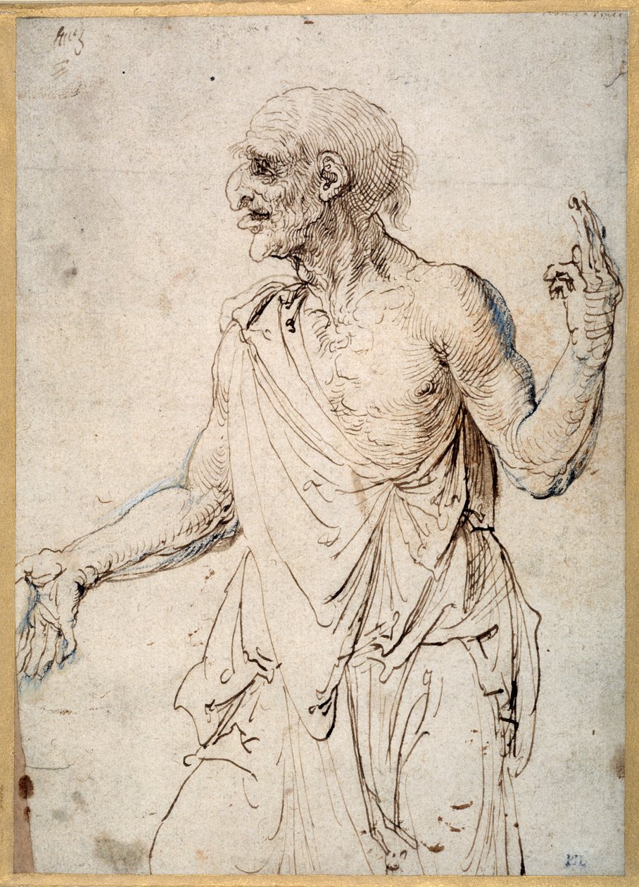 Een oude man die gebaren maakt door Albrecht Dürer