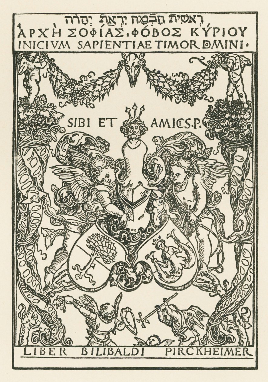 Boekmerk van Willibald Pirckheimer, c.1502 (houtsnede) door Albrecht Dürer or Duerer