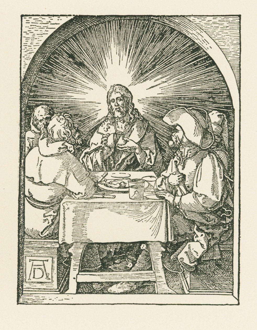 Christus en de Emmaüsgangers, ca. 1510 (houtsnede) door Albrecht Dürer or Duerer