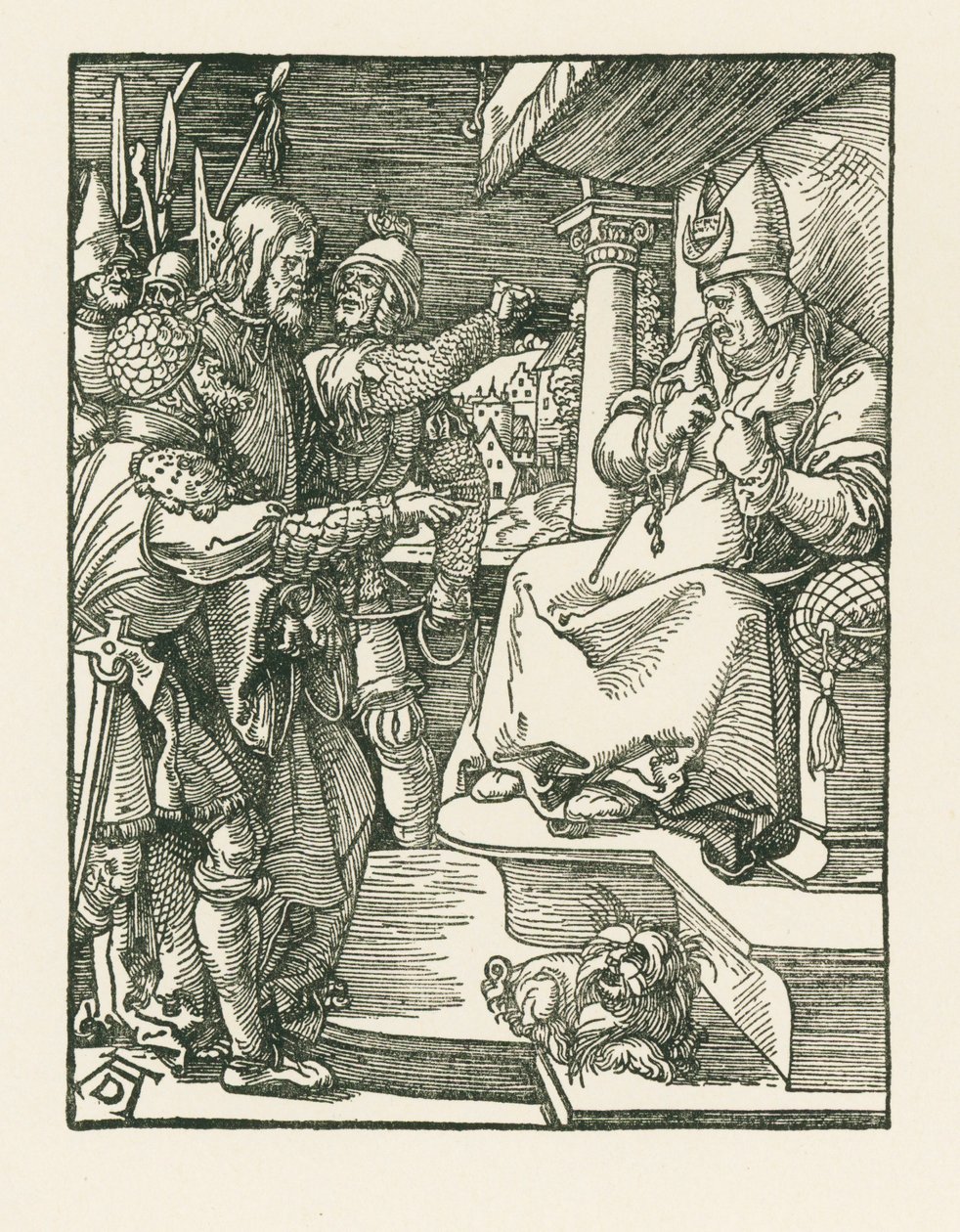 Christus voor Kajafas, ca. 1508-09 (houtsnede) door Albrecht Dürer or Duerer