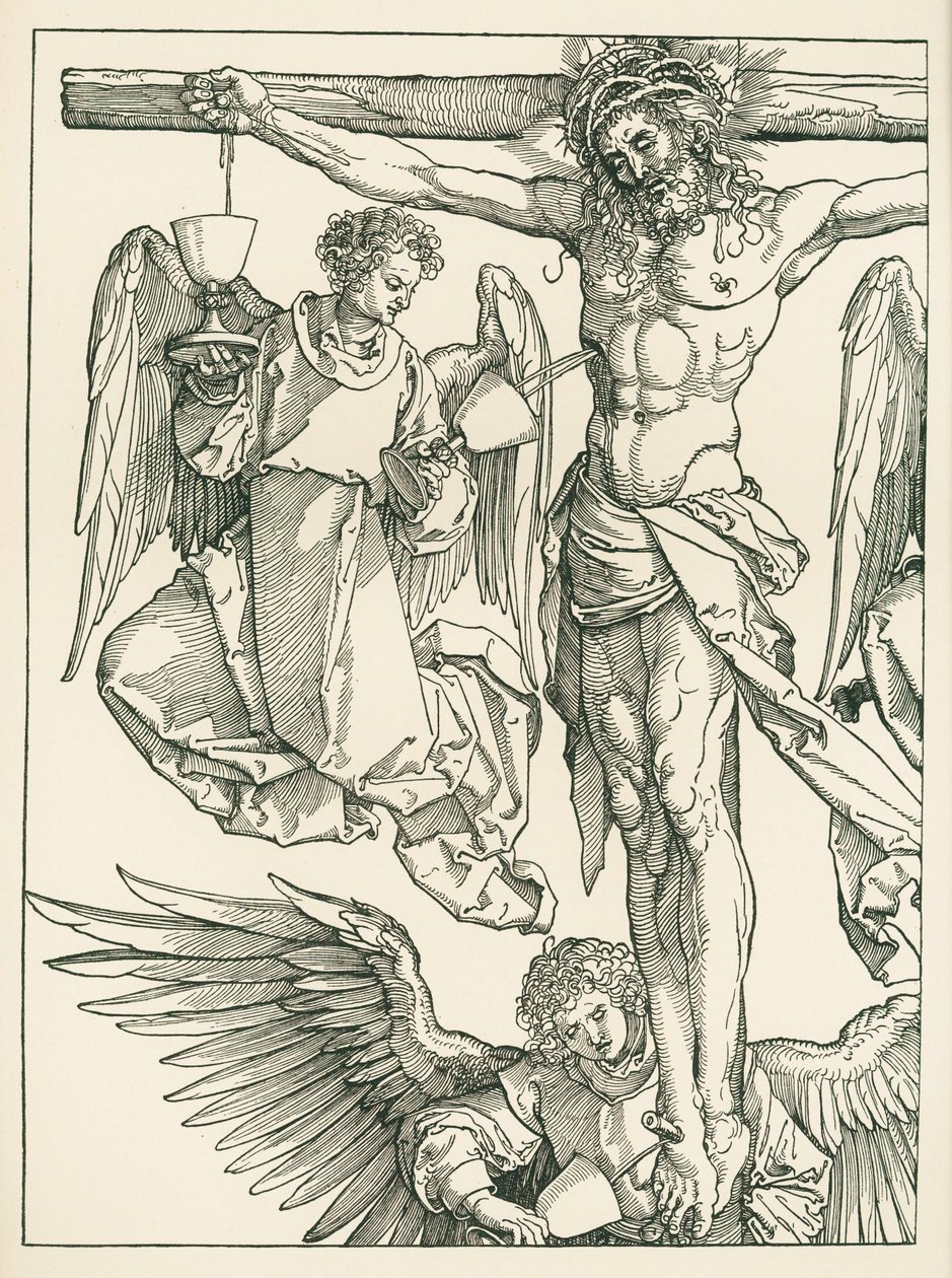 Christus aan het kruis met drie engelen, ca. 1513-13 (houtsnede) door Albrecht Dürer or Duerer