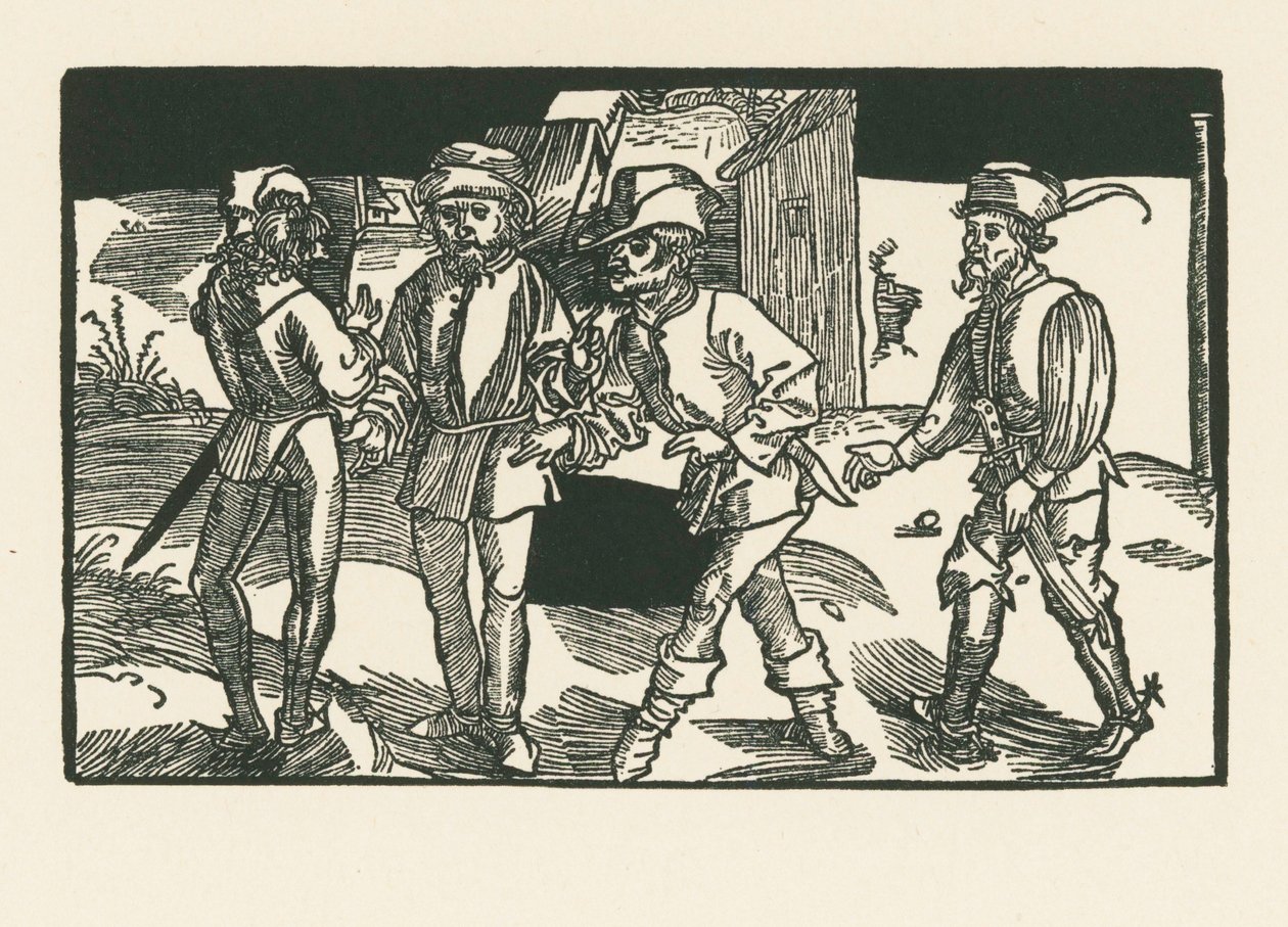 Clitipho, Menedemus, Chremes en Syrus, ca.1492-93 (houtsnede) door Albrecht Dürer or Duerer