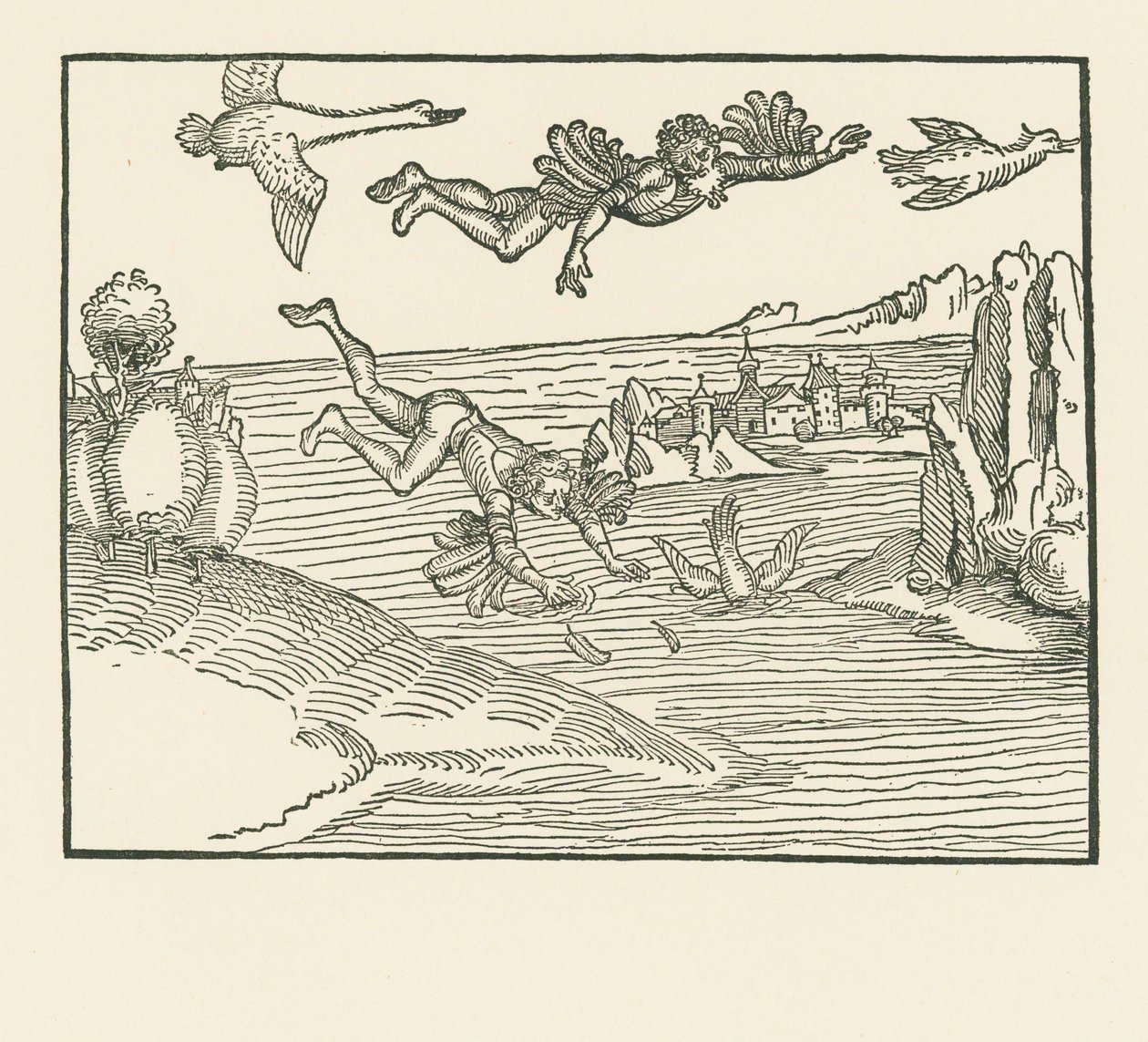 Daedalus en Icarus door Albrecht Dürer or Duerer