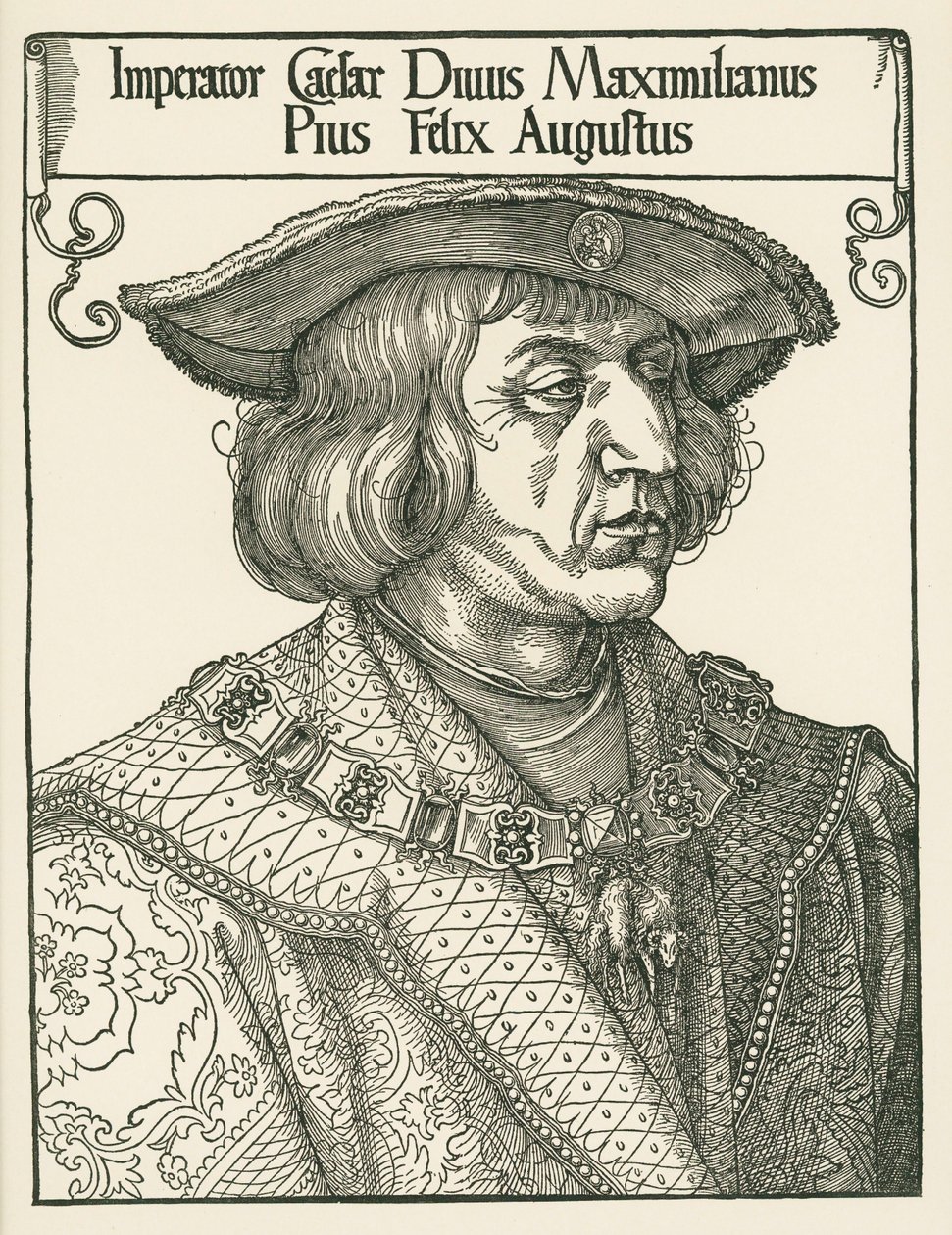 Keizer Maximiliaan I, ca. 1519 (houtsnede) door Albrecht Dürer or Duerer