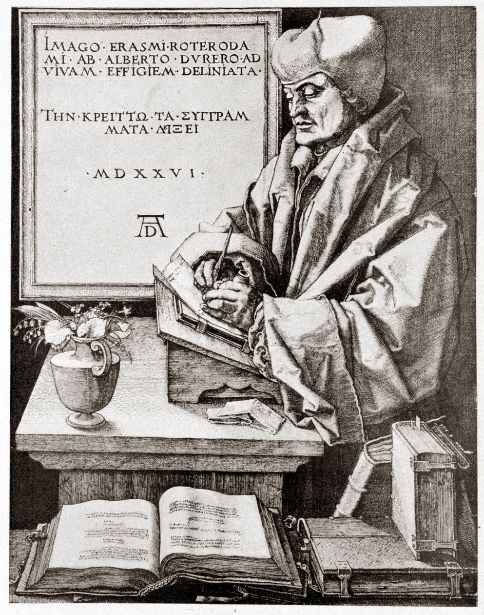 Erasmus aan het schrijven - gravure door Albrecht Durer gereproduceerd aan het begin van de 20e eeuw door Albrecht Dürer