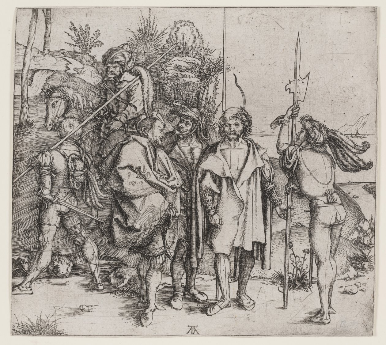 Vijf Soldaten en een Turk te Paard door Albrecht Dürer