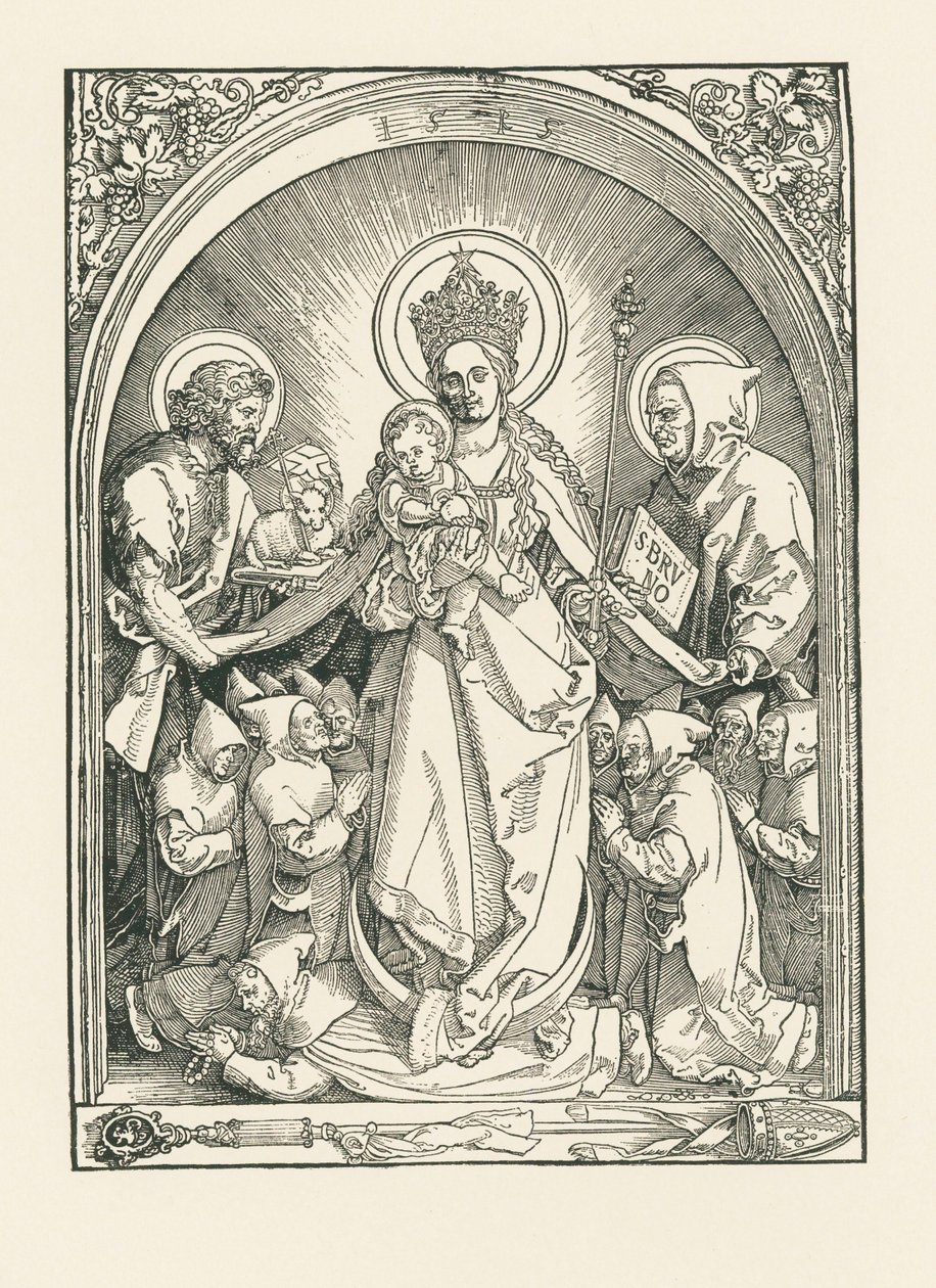 Madonna met kartuizer monniken, de heiligen Johannes de Doper en Bruno door Albrecht Dürer or Duerer