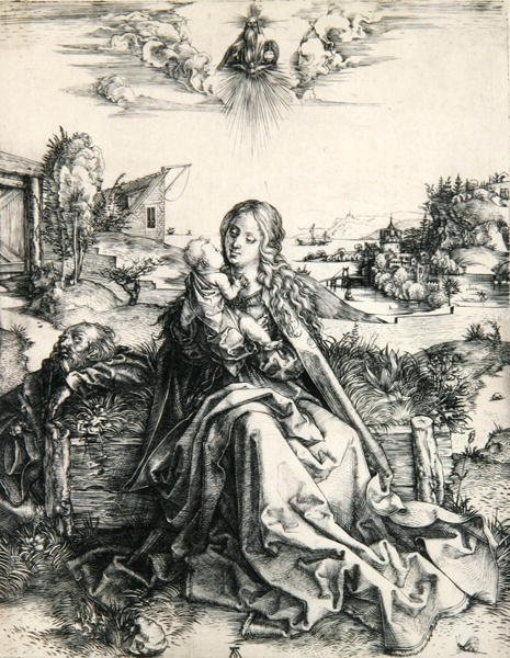 Madonna met een libel (gravure) door Albrecht Dürer