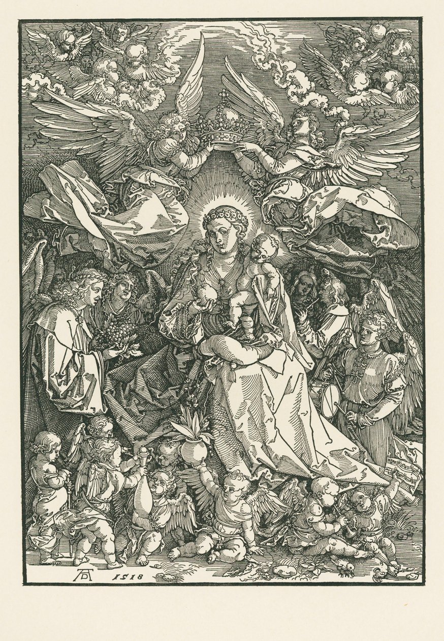 Maria Maagd gekroond door twee Engelen door Albrecht Dürer or Duerer
