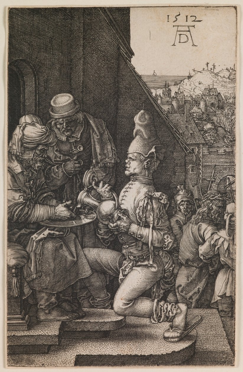 Pilatus wast zijn handen, uit de serie "De kleine passie". door Albrecht Dürer or Duerer
