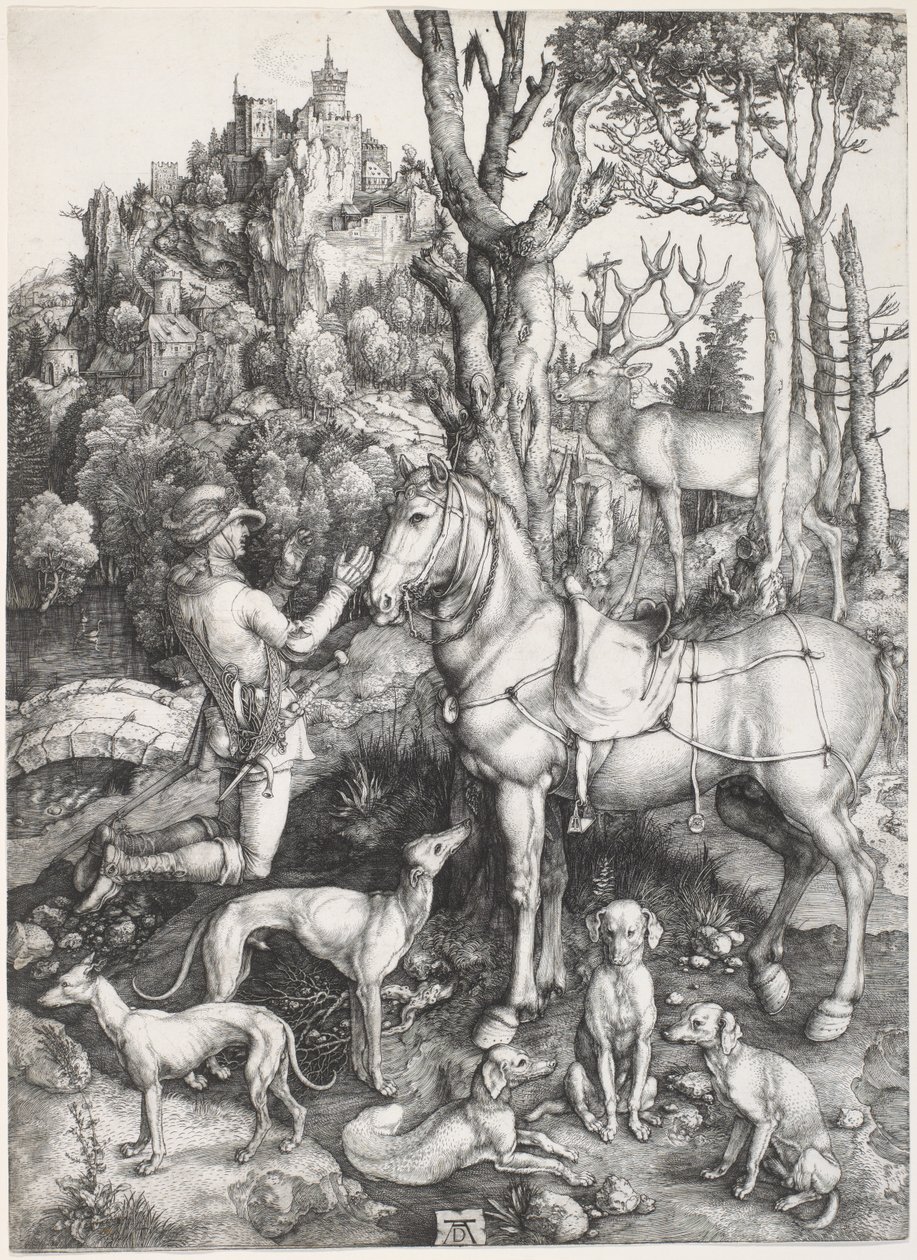 Sint Eustachius, ca. 1500-1501 (gravure) door Albrecht Dürer