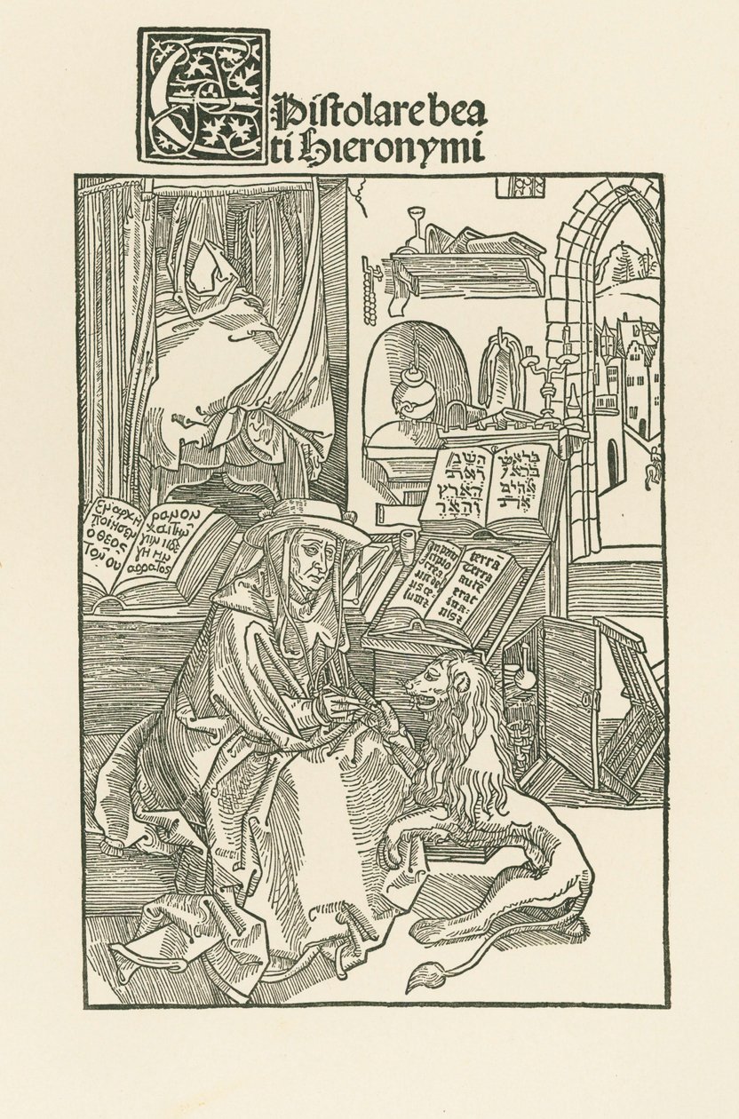 Hiëronymus in zijn studeerkamer door Albrecht Dürer or Duerer