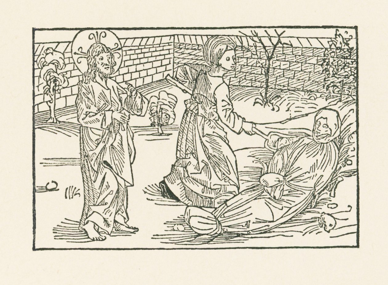 Zesde werk van Barmhartigheid: Zorg voor de begrafenis van een medemens door Albrecht Dürer or Duerer