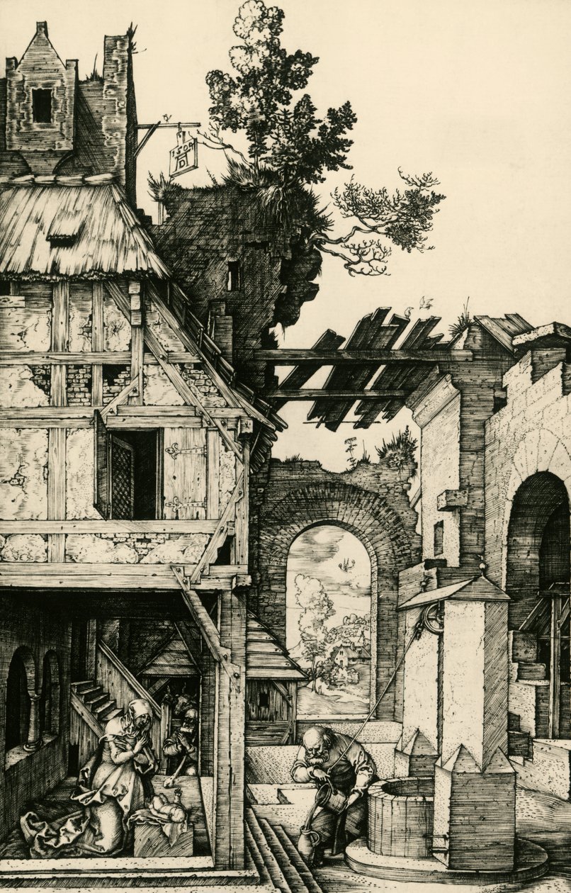 De Aanbidding van het Kind, gravure door Albrecht Durer door Albrecht Dürer