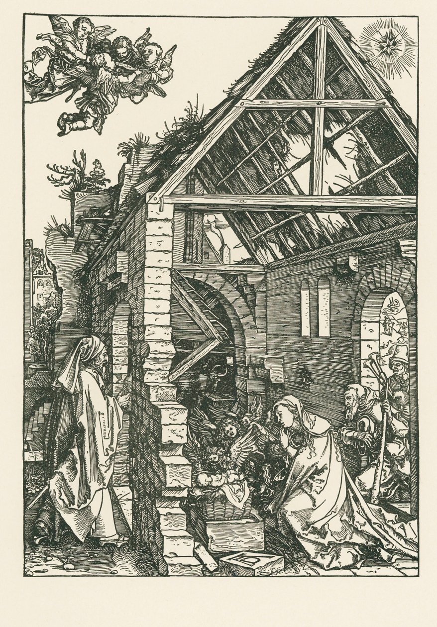 De aanbidding van de herders, c.1502-03 (houtsnede) door Albrecht Dürer or Duerer