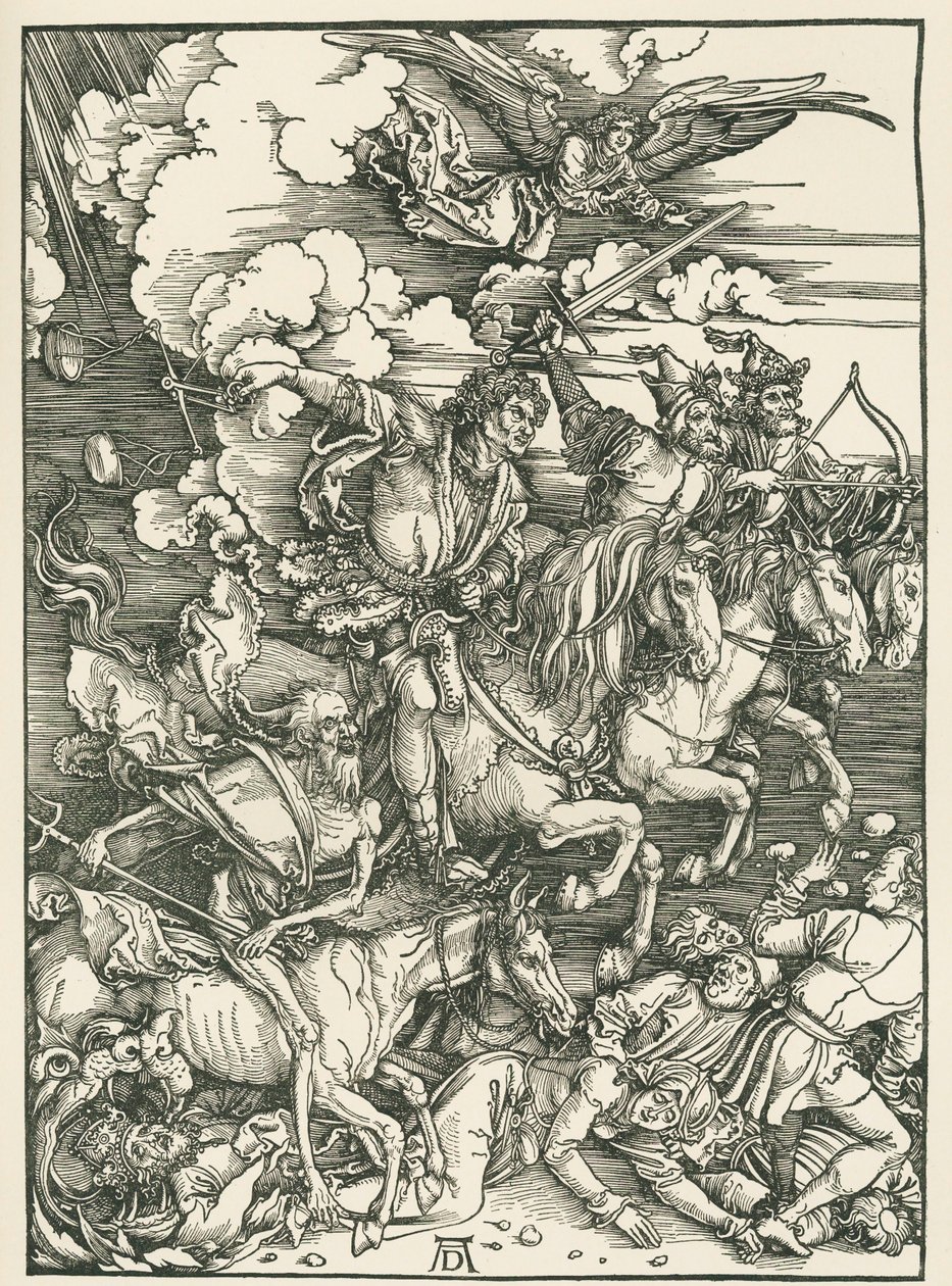 De vier ruiters van de Apocalyps. De Openbaring van Johannes, ca. 1497-98 (houtsnede) door Albrecht Dürer or Duerer