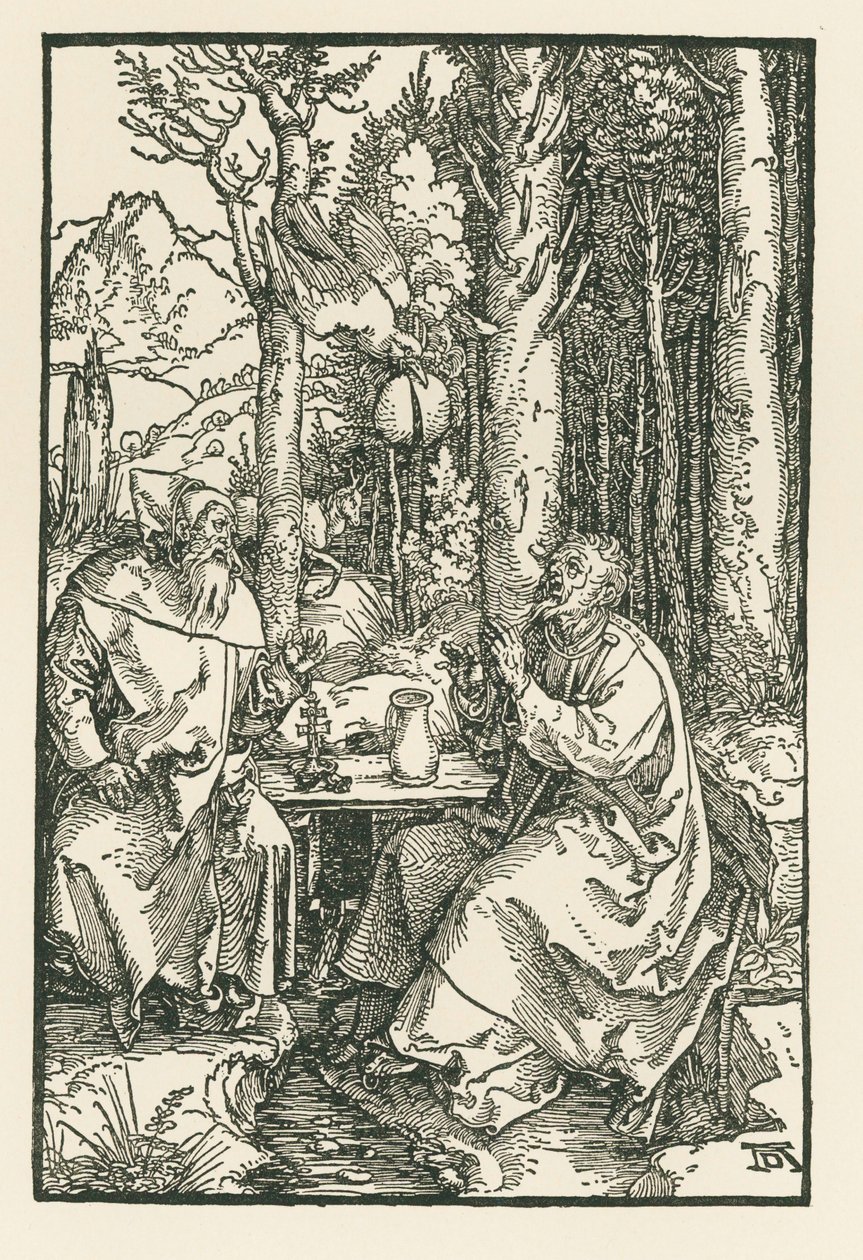 De kluizenaars Sint Antonius de Grote en Sint Paulus, ca.1503-04 (houtsnede) door Albrecht Dürer or Duerer
