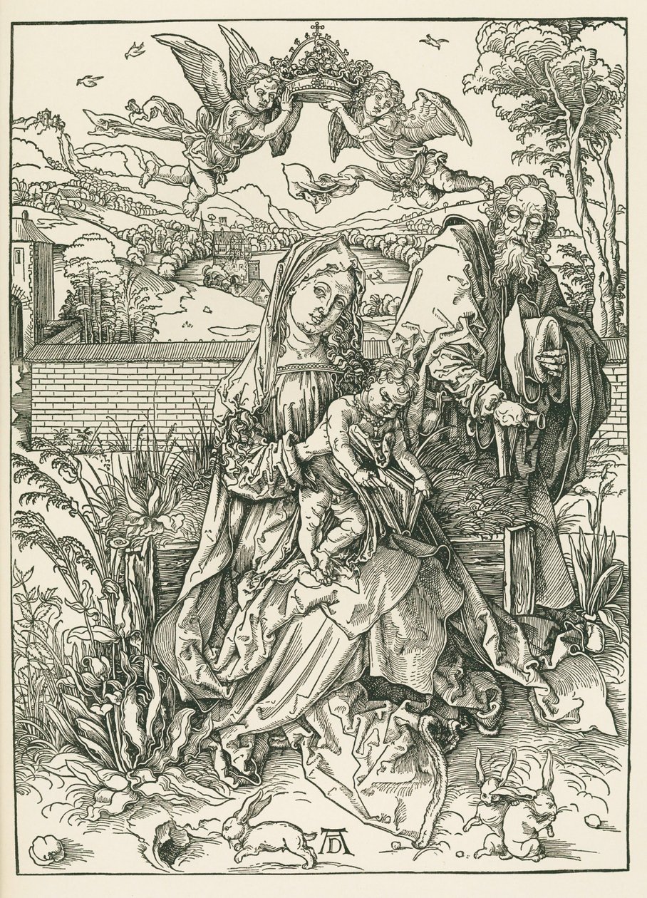 De Heilige Familie met drie hazen, ca. 1497 (houtsnede) door Albrecht Dürer or Duerer