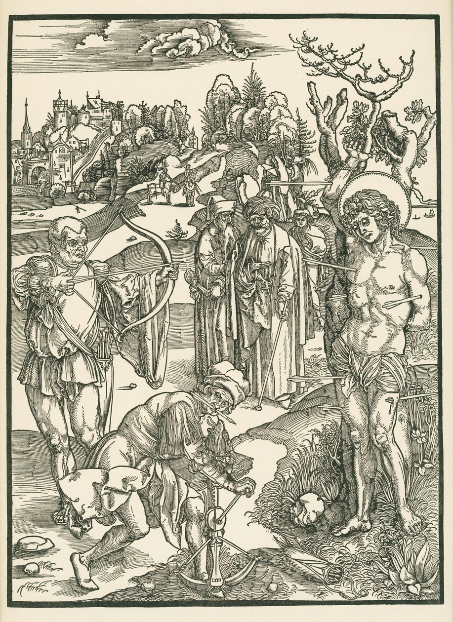 Het martelaarschap van Sint Sebastiaan, ca. 1500 (houtsnede) door Albrecht Dürer or Duerer