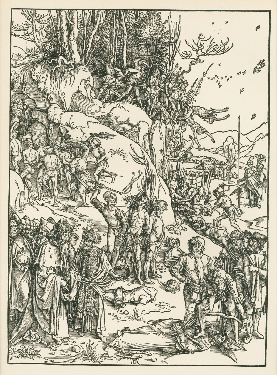 Het martelaarschap van de tienduizend, ca. 1496 (houtsnede) door Albrecht Dürer or Duerer