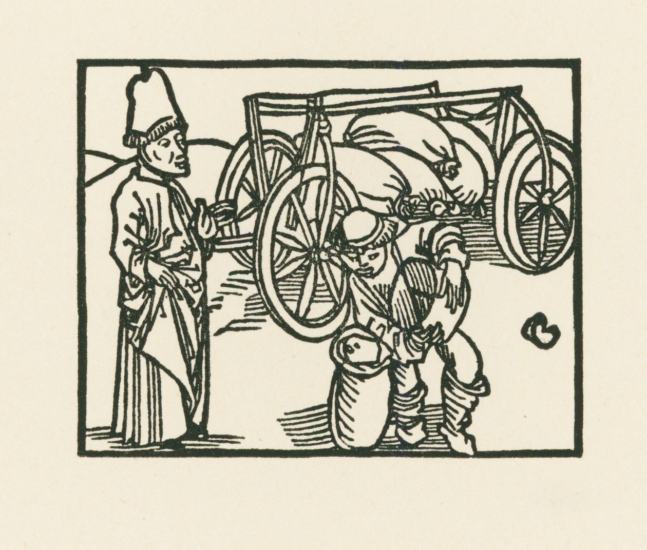 De Priester heeft een zak op een wagen en er wordt haver in gedaan, c.1489-90 (houtsnede) door Albrecht Dürer or Duerer