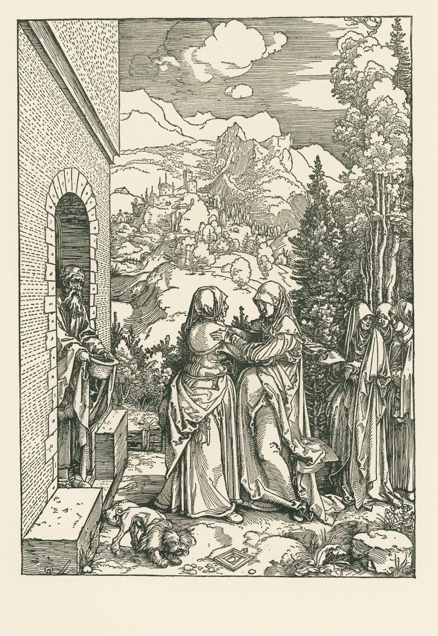 De Visitatie - Maria bezoekt Elisabeth, c.1503-04 (houtsnede) door Albrecht Dürer or Duerer
