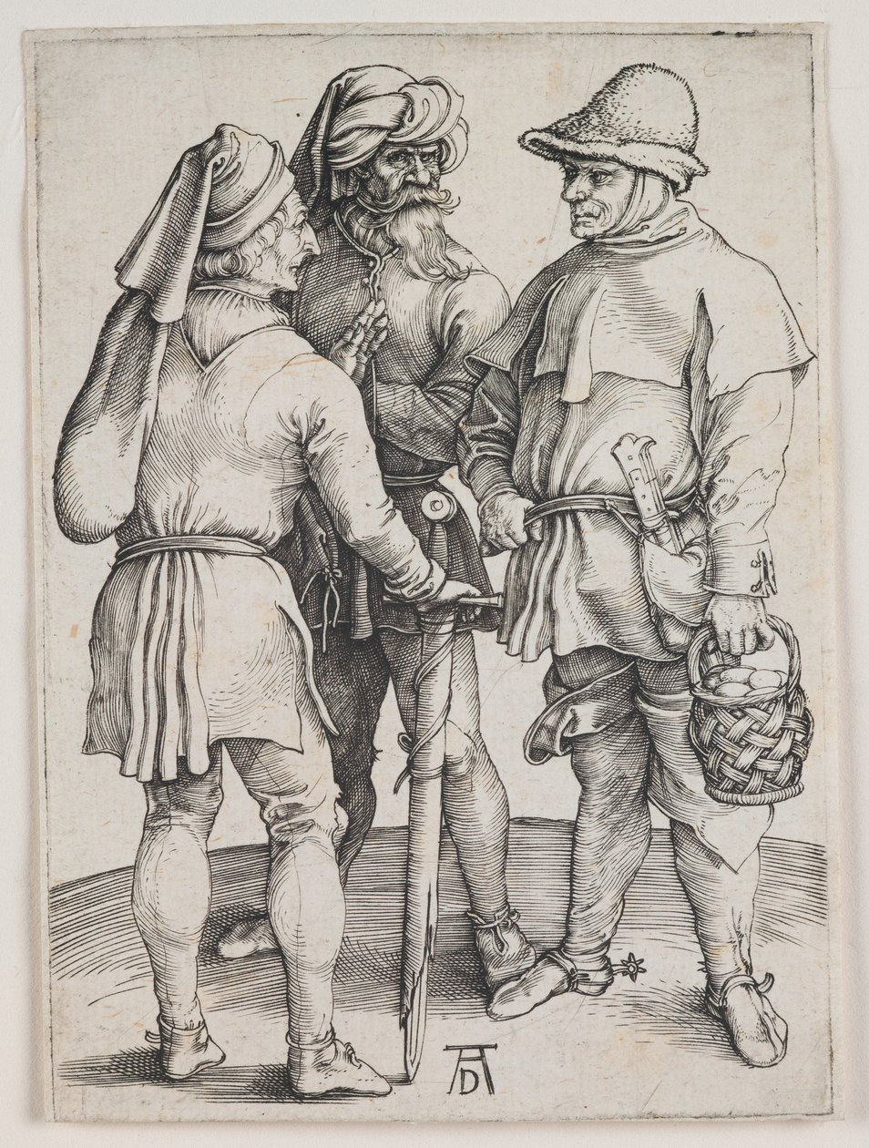 Drie boeren in gesprek, ca. 1497 (gravure) door Albrecht Dürer or Duerer