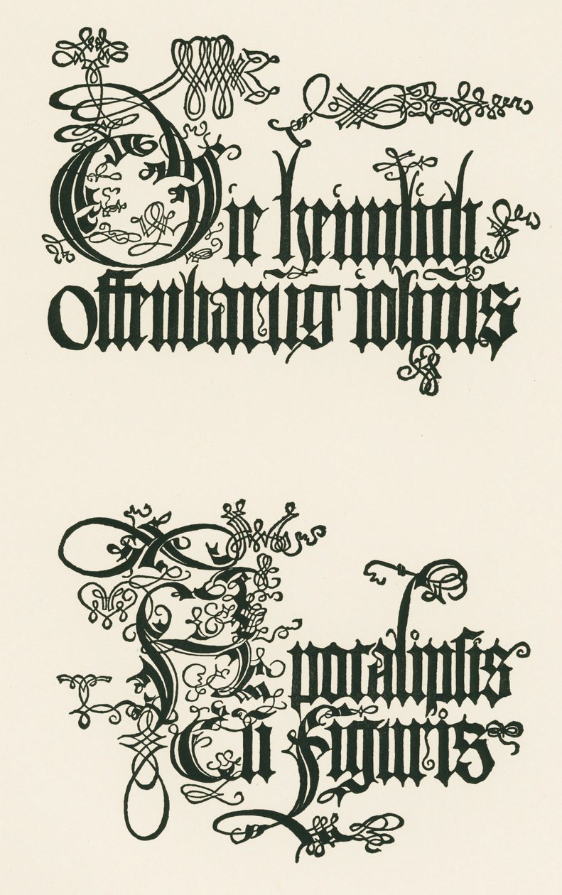 Titel van de Duitse editie van 1498: De Geheime Openbaring van Johannes ... door Albrecht Dürer or Duerer