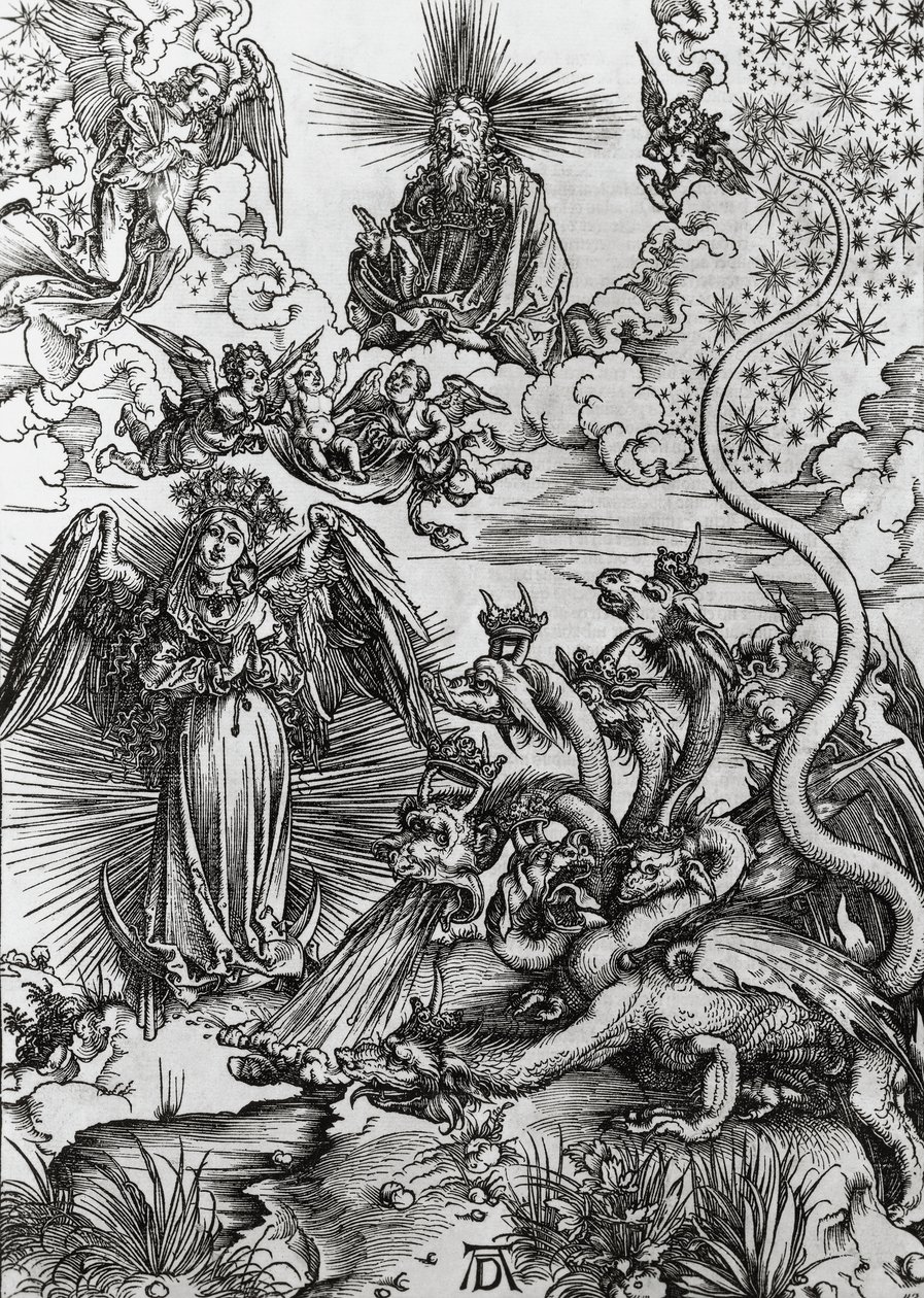 Vrouw van de Apocalyps en zevenkoppige draak, Apocalyps door Albrecht Dürer