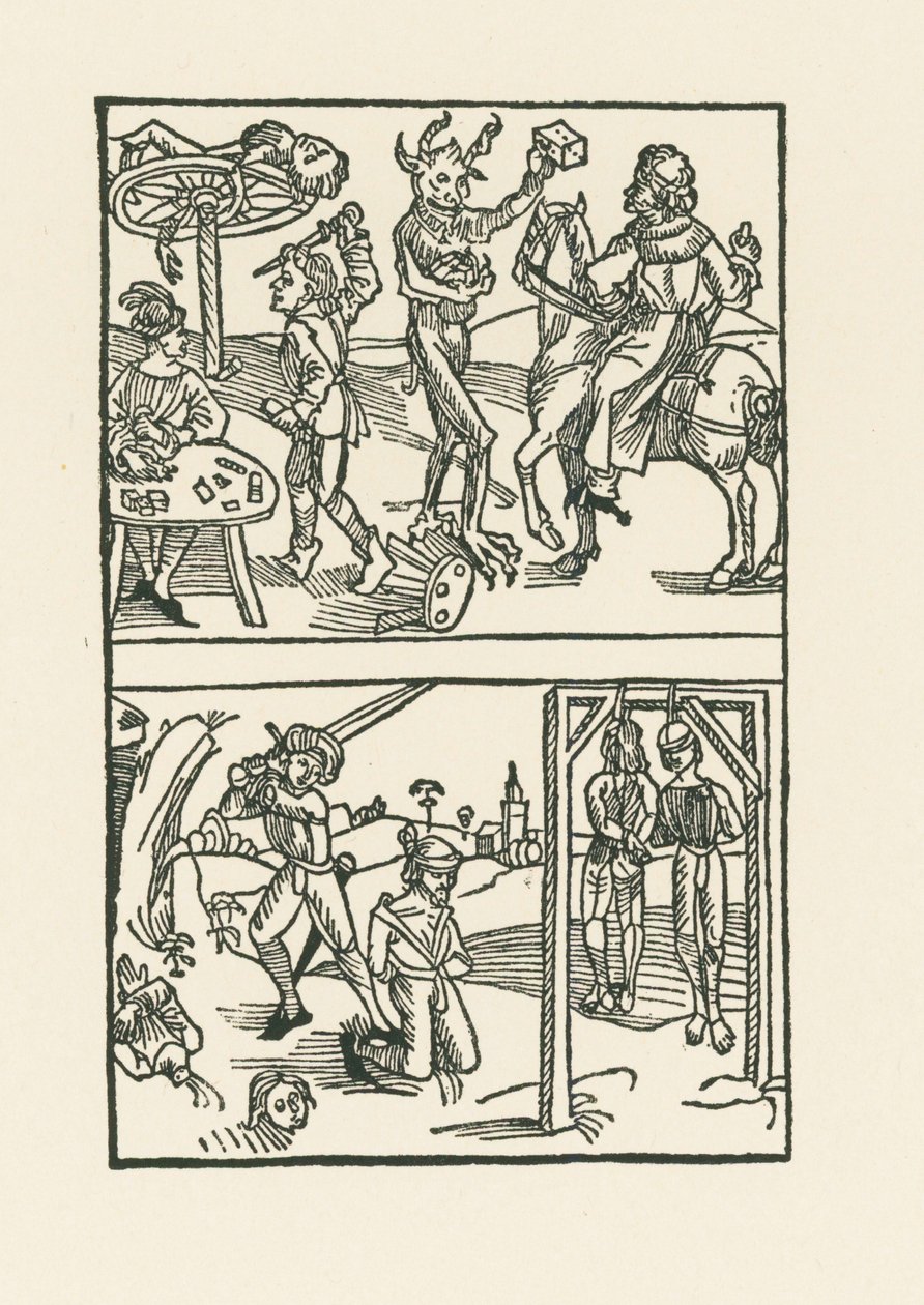 Houtsnede bij " Wie der Würffel auff ist Kumen " door Albrecht Dürer or Duerer