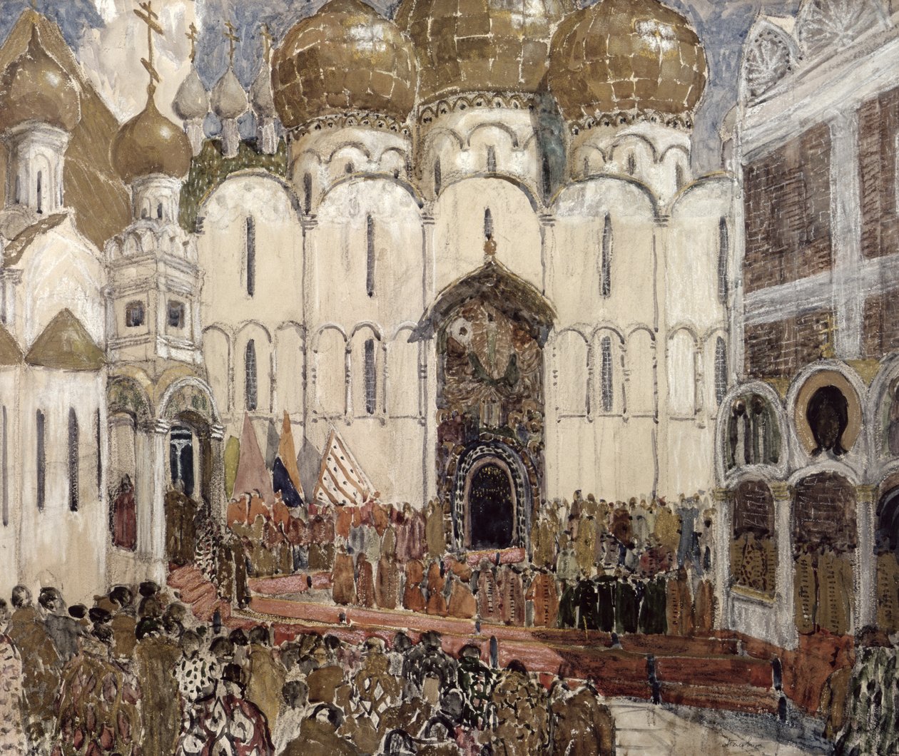 Een plein in het Kremlin van Moskou, decorontwerp voor de Proloog, Scene 2 uit de opera 