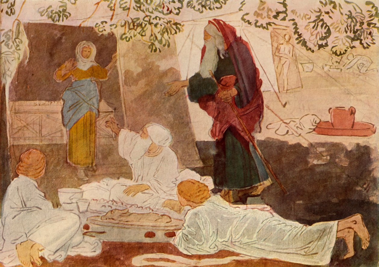 Drie pelgrims die Abraham bezoeken, midden 19e eeuw, 1965 door Aleksandr Ivanov