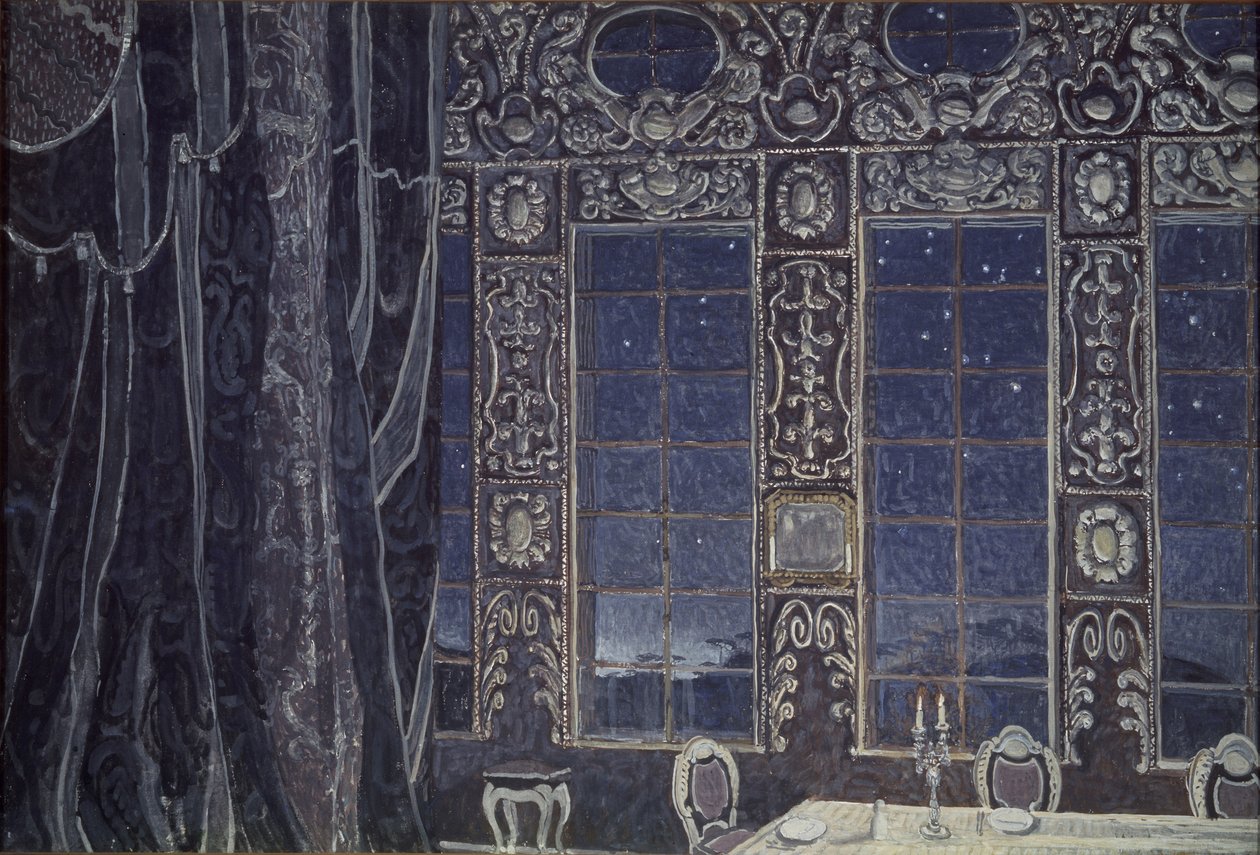 Toneelontwerp voor het toneelstuk Don Juan door J.-B. Molière, 1910 door Aleksandr Jakovlevic Golovin