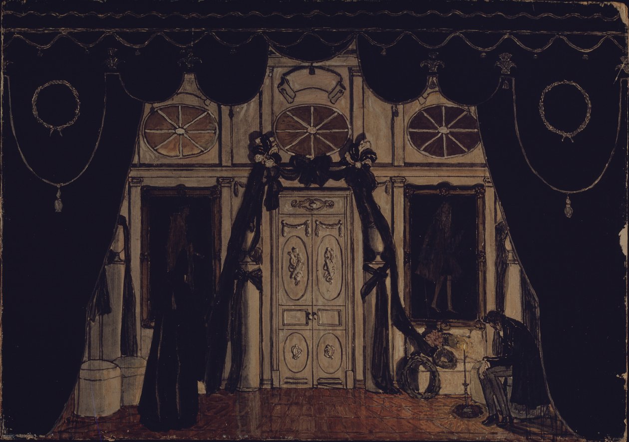 Toneelontwerp voor het toneelstuk Het Masker van M. Lermontov, 1917 door Aleksandr Jakovlevic Golovin
