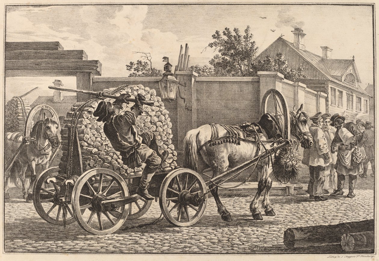 Russische drager die hout op een kar vervoert door Aleksandr Osipovich Orlovskii