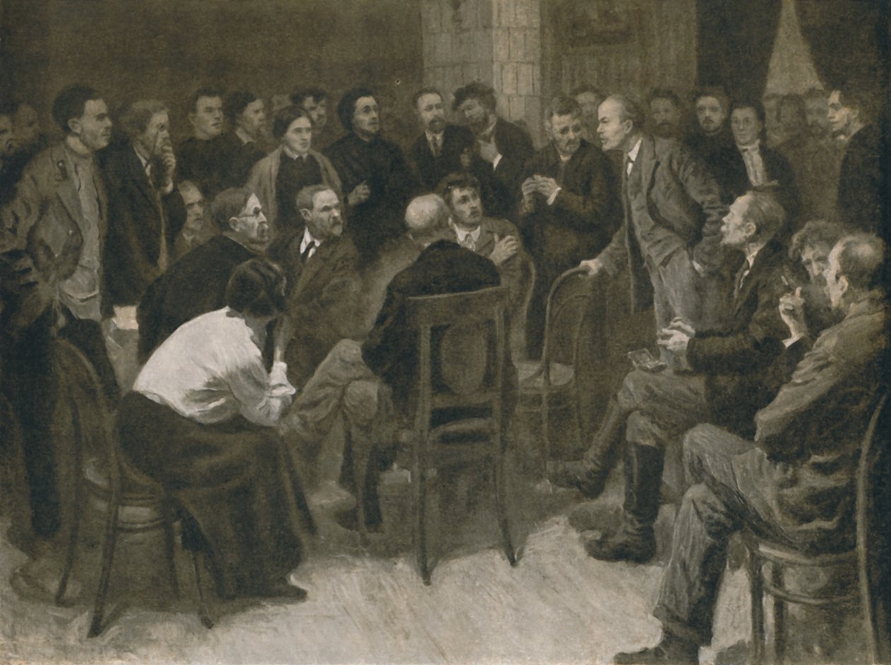 Lenin debatteert met de Narodnik Vorontsov 1894, 1939 door Aleksandr Viktorovic Moravov