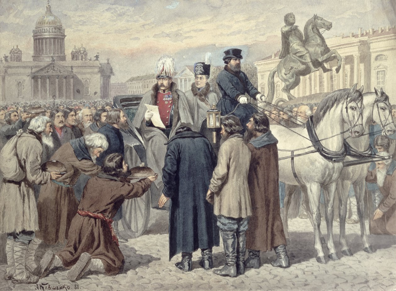 Keizer Alexander II kondigt de emancipatiehervorming van 1861 af, 1880 door Aleksei Danilovich Kivshenko