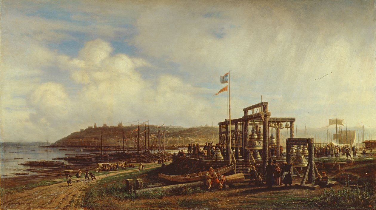 Klokkenstalletjes op een markt in Nizjni Novgorod door Aleksei Petrovich Bogolyubov