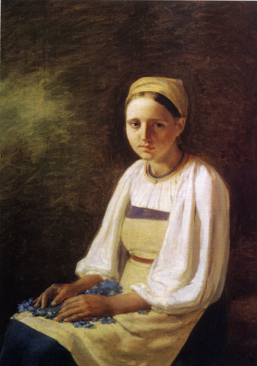Een boerenmeisje met korenbloemen, 1820s door Aleksei Gavrilovich Venetsianov